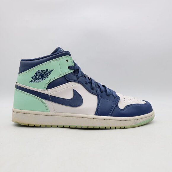 Nike Air Jordan 1 Mid Men’s 12 Mystic Navy Mint Athletic Sneakers 554724 413